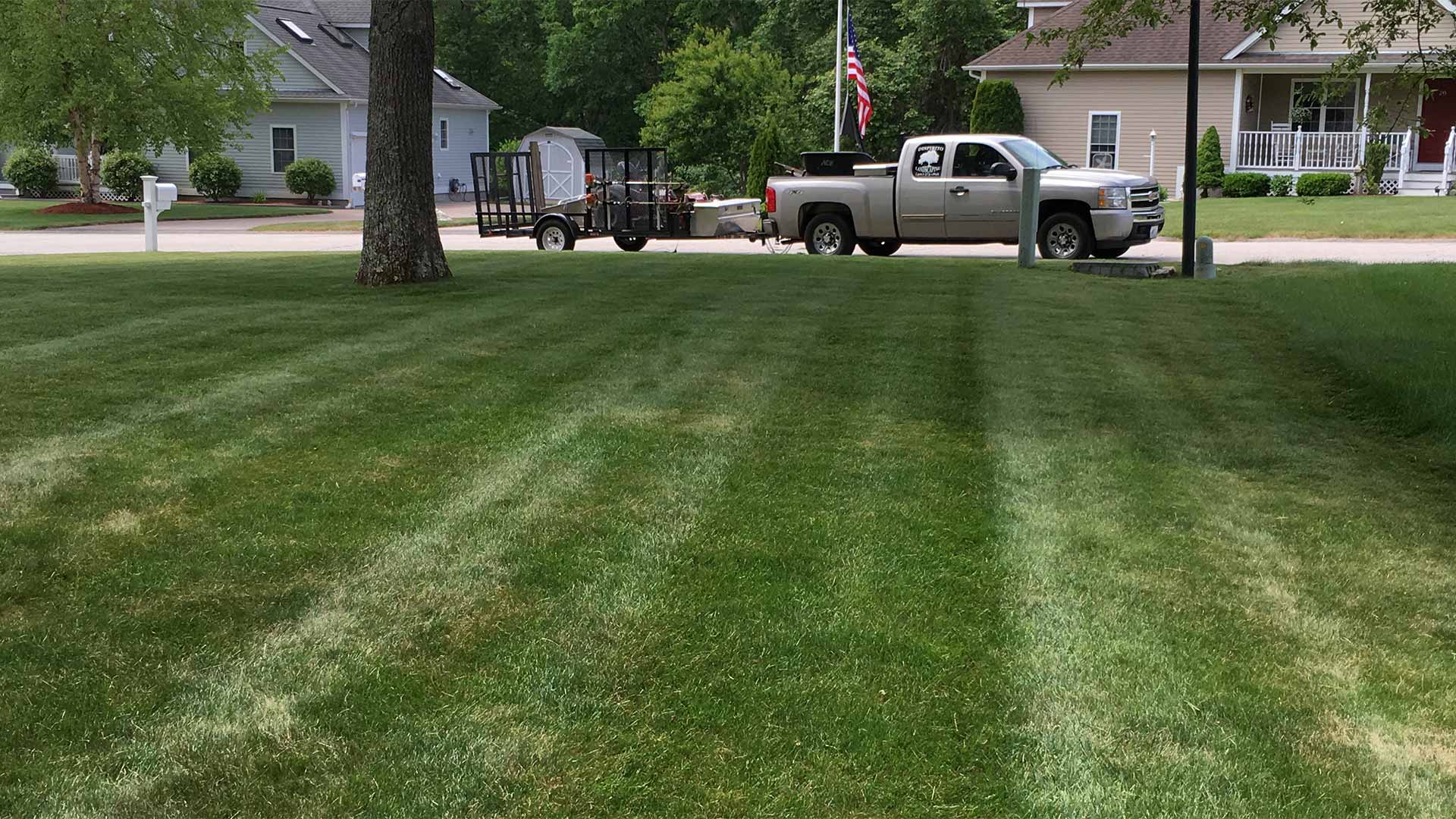 DiSpirito Landscaping LLC work truck after completing a lawn mowing job in Charlestown, RI.