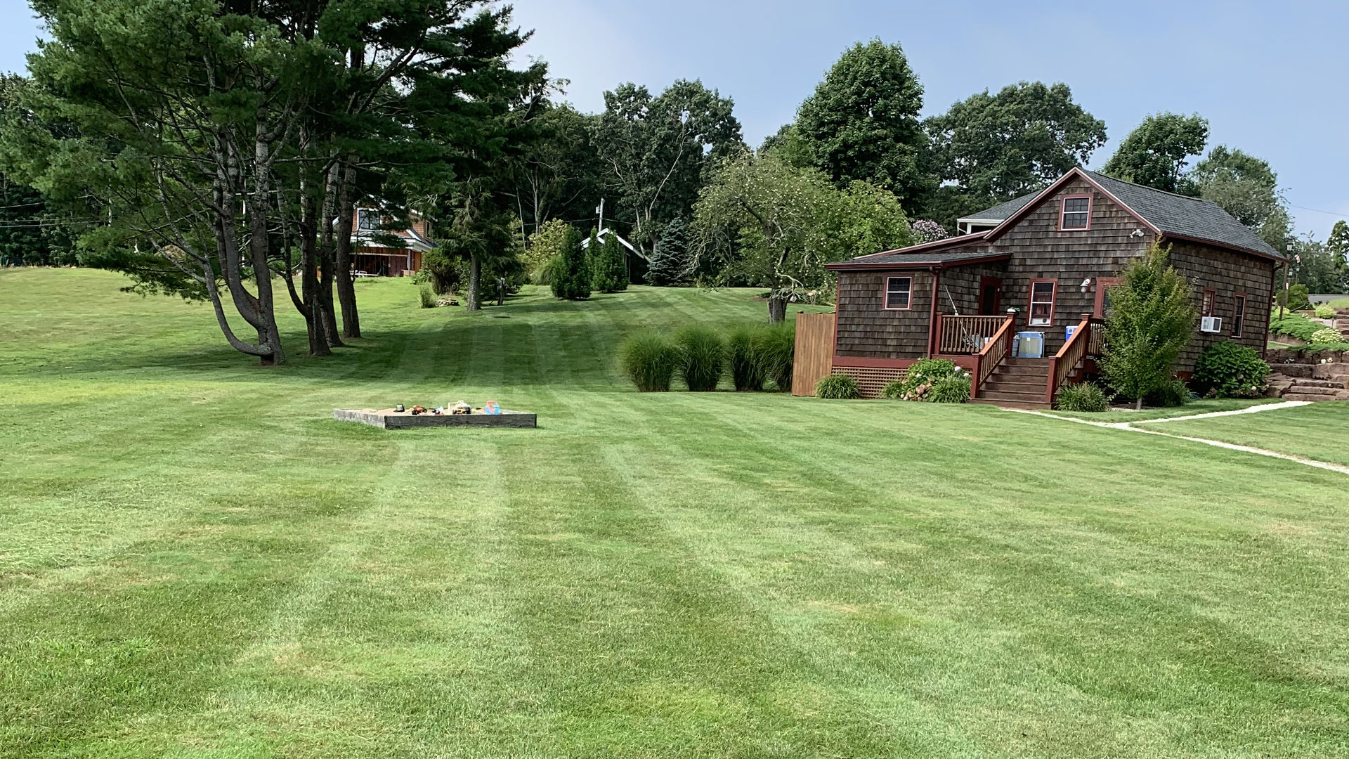 Beautiful, newly mowed home lawn in Hopkinton, RI.
