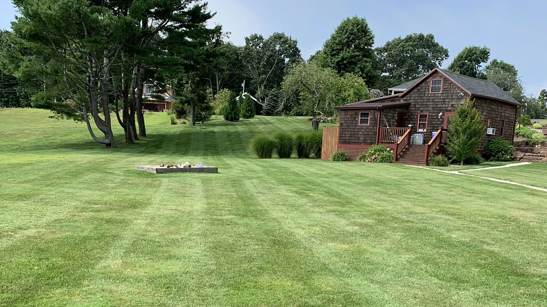 Beautiful, newly mowed home lawn in Ashaway, RI.