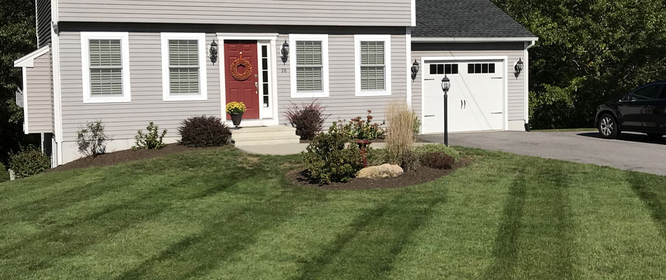 Landscaping in front of a home in Hopkinton, RI.